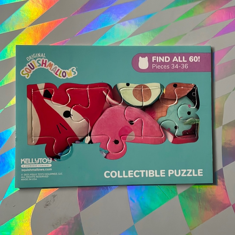 34-36 pieces of the Original Squishmallows collectible trading card puzzle